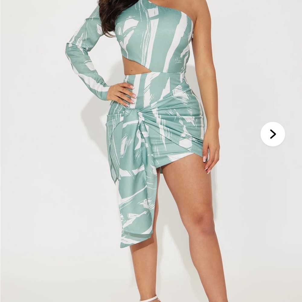 Fashion Nova Green and White Dress